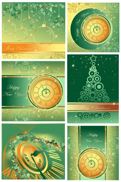 Collection of Happy New Year and Merry Christmas backgrounds — Stock Vector