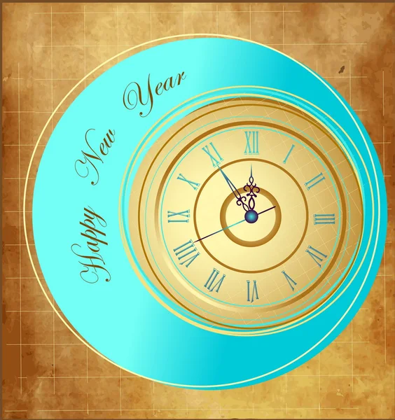 Vintage mutlu yeni yıl arka plan ile masa saati — Stok Vektör