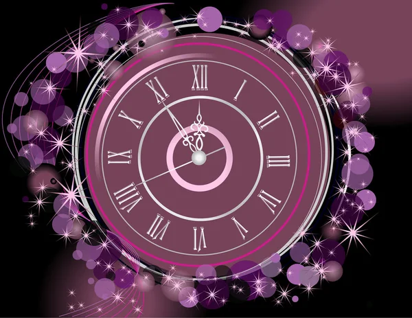 Horloge avec fond heureux de nouvelle année — Image vectorielle