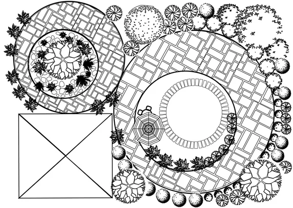 Vector Plan de paisaje con símbolos de copa de árbol — Vector de stock