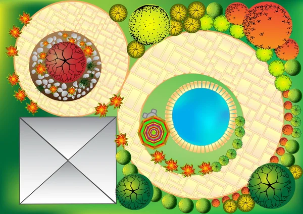 Vector landschap plan met treetop symbolen — Stockvector