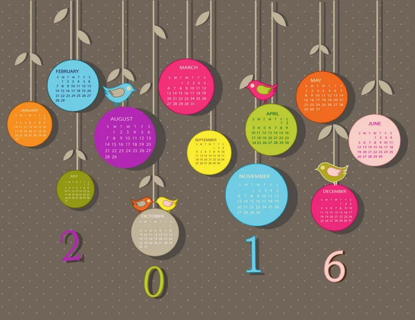 Календар на 2016 рік з квітами — стоковий вектор