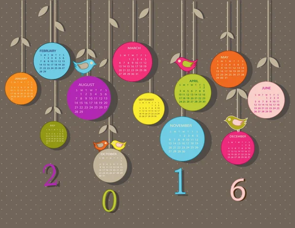Kalendář na rok 2016 s květinami — Stockový vektor