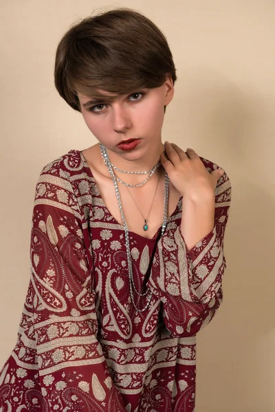 Brunette in red — Stock Photo, Image