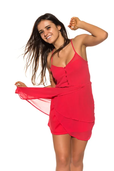 Vestido vermelho brilhante — Fotografia de Stock