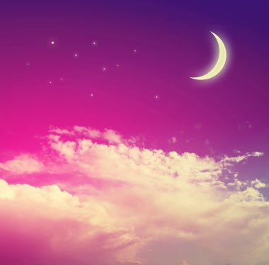 Gece gökyüzü ay ve yıldızlarla