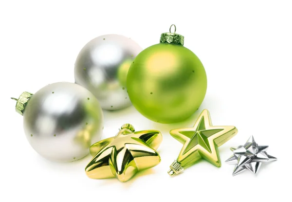 Green and silver Christmas balls — Stock Photo, Image