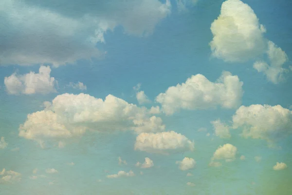 Sky with clouds in grunge textured style. Watercolor paper overl — Stock Photo, Image