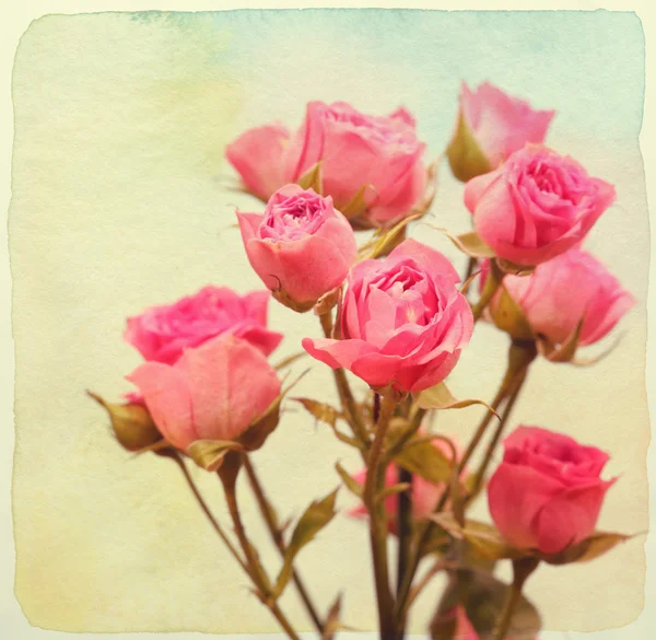 장미 꽃다발입니다. 빈티지 복고 스타일입니다. 종이 수채화 질감. — 스톡 사진