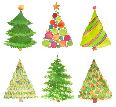Suluboya el Noel ağacı boyalı ayarlayın. Doku kağıt.