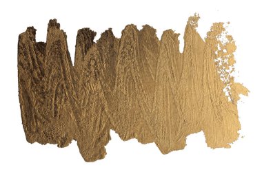 Yırtık altın, bronz folyo, fırça darbesi lekesi. Grunge altın yaprak deseni lekesi beyaz arkaplanda izole edildi.