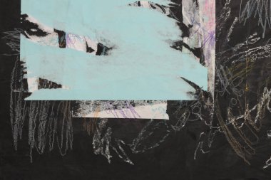 Yırtık, yırtık kağıt parçaları kolajı. Sanat akrilik el fırça darbesi lekeli boya duvarı. Soyut grunge lekesi dokusu arkaplanı.