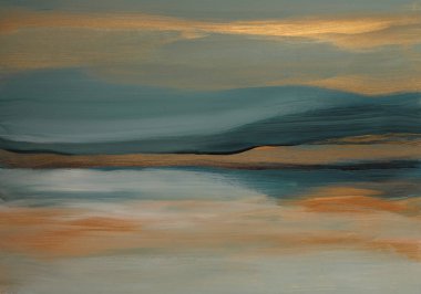 Sanat yağı, akrilik fırça darbesi lekesi, manzara resmi. Soyut doku altın, mavi, bej renkli pastel renk arkaplanı.