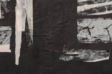 Siyah, beyaz, yırtık kağıt parçalanmış kolaj posteri. Sanat Soyut grunge dokusu arkaplanı.