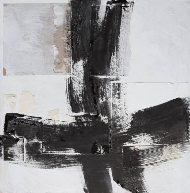 Yırtık, yırtık çatlak kağıt parçaları, mürekkep boyası fırça darbesi. Siyah, bej beyaz kopya alanı grunge tahıl dokusu Poster arkaplanı.