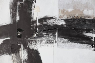 Yırtık, yırtık çatlak kağıt parçaları, mürekkep boyası fırça darbesi. Siyah, bej beyaz kopya alanı grunge tahıl dokusu Poster arkaplanı.