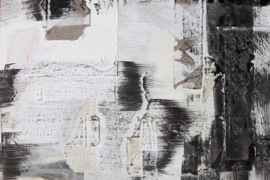 Yırtık, yırtık çatlak kağıt parçaları, mürekkep boyası fırça darbesi. Siyah, bej beyaz kopya alanı grunge tahıl dokusu Poster arkaplanı.