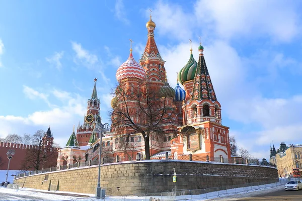 San Cattedrale Basilio Torre Spasskaya Del Cremlino Mosca Una Gelida — Foto Stock