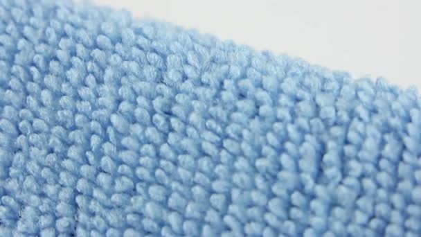 Close Macro View Blue Microfiber Dusting Cloth Well Absorbing Water — Stock Video