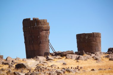 Sillustani - ön İnka gömü mezarları, Puno, Peru yakın göl Umayo
