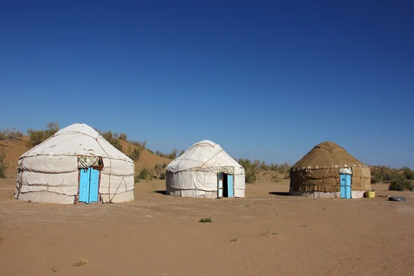 Three yurts in tourist camp — Stock Photo, Image