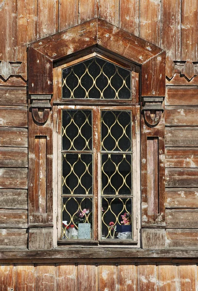 Wooden window - detail of Orthodox Holy Trinity Cathedral in Kar — Stock Photo, Image