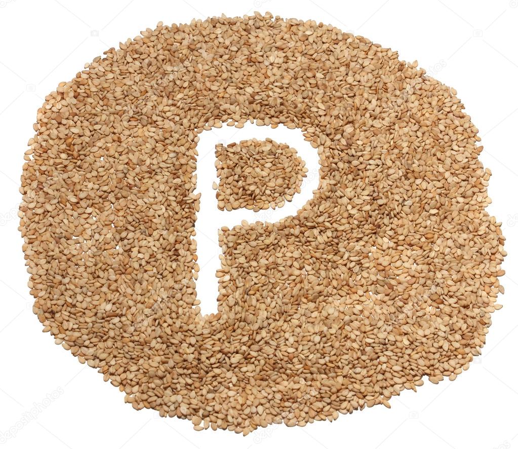 circle from sesame seeds with letters 