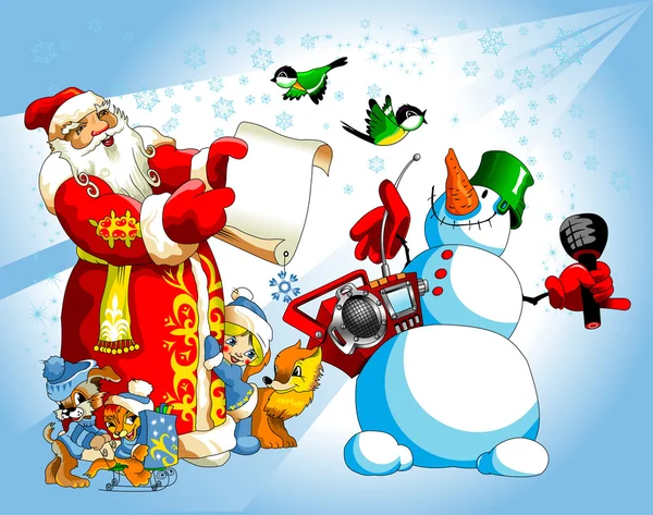 圣诞圣诞老人和雪人 — 图库矢量图片