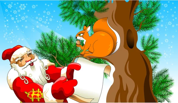 Weihnachtsmann und Eichhörnchen — Stockvektor