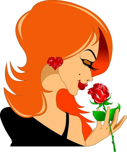 Woman with red rose — Stock Vector