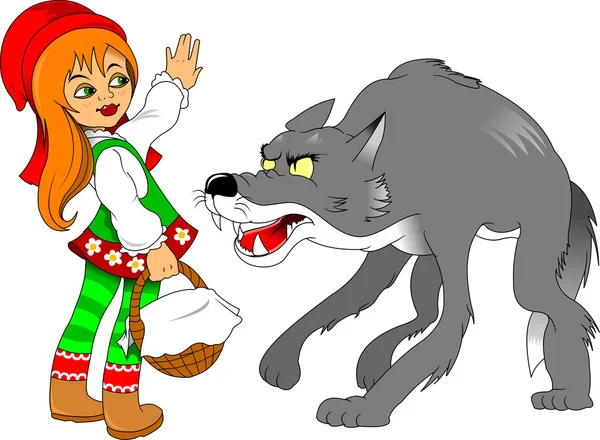 Red Riding Hood and wolf — Stock Vector