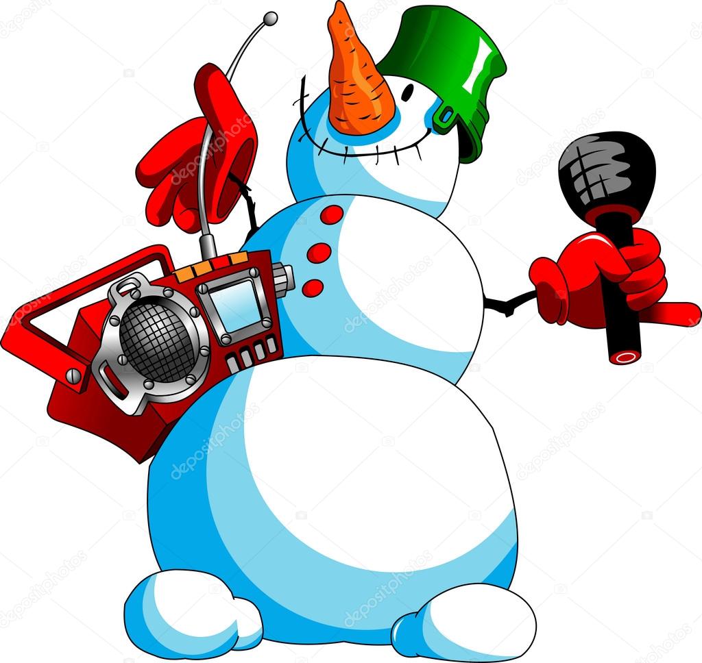 snowman with tape recorder
