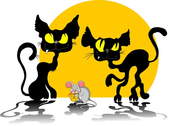 Funky γκρι ποντίκι και γάτες — Διανυσματικό Αρχείο