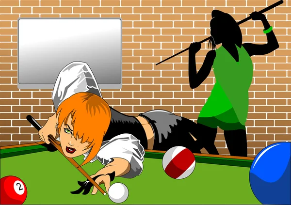 Woman in shorts playing billiard — Stock Vector