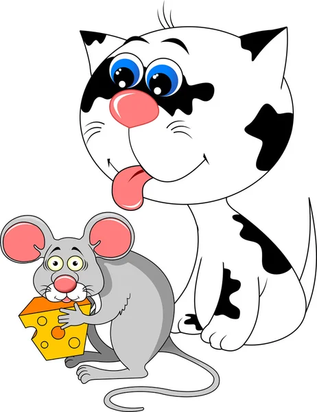 ファンキーな灰色のマウスと猫 — ストックベクタ