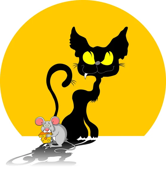 Funky gray mouse and cat — Stock Vector