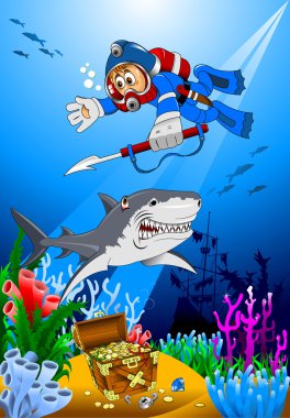 Diver among reeves float clipart