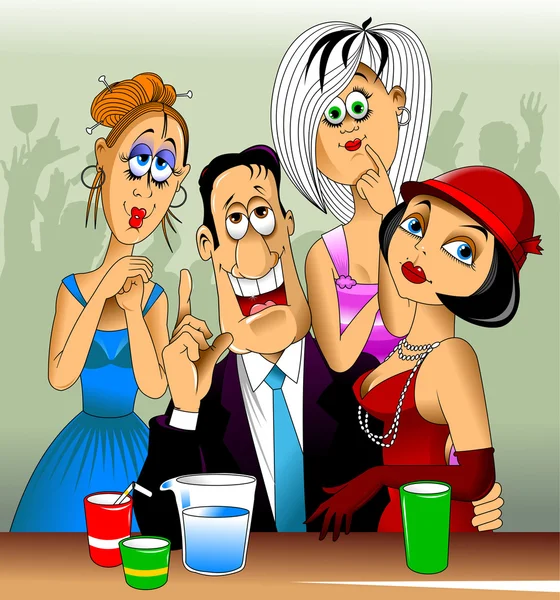 Three  girls flirting with a guy — Stock Photo, Image