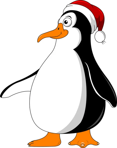 Little black penguin wearing santa hat — Stock Vector