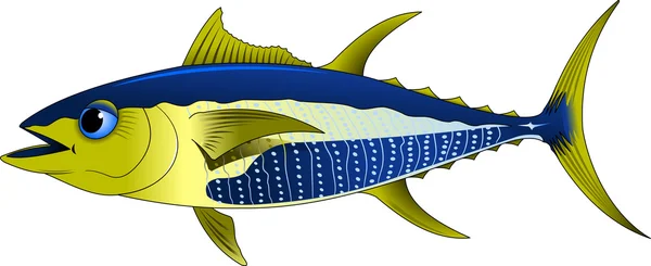 黄色のフィン付きの青マグロ — ストックベクタ