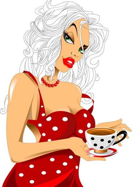 Camarera sexy con taza de té — Vector de stock