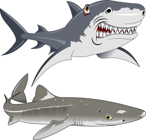 Conjunto de iconos de tiburones — Vector de stock