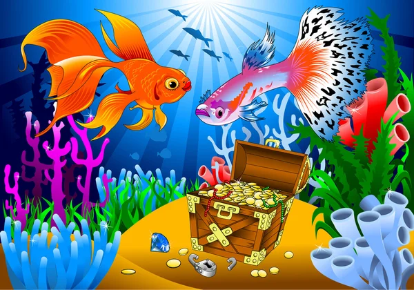 Goldfische und Guppy-Fische — Stockvektor