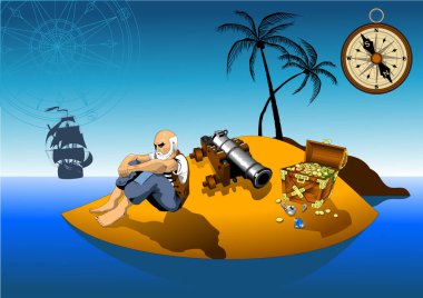 Yırtık üniformalı eski bir denizci üzgün oturur