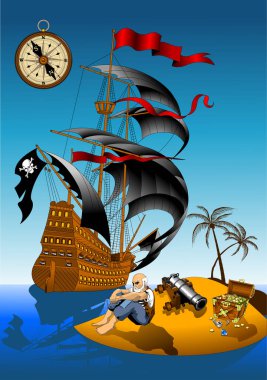 Yırtık üniformalı eski bir denizci üzgün oturur