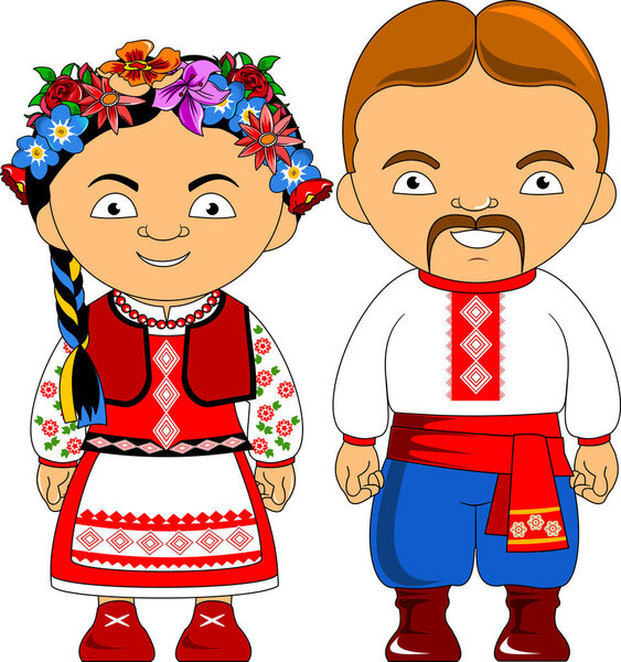 Man and woman in traditional costume, vector flat illustratio