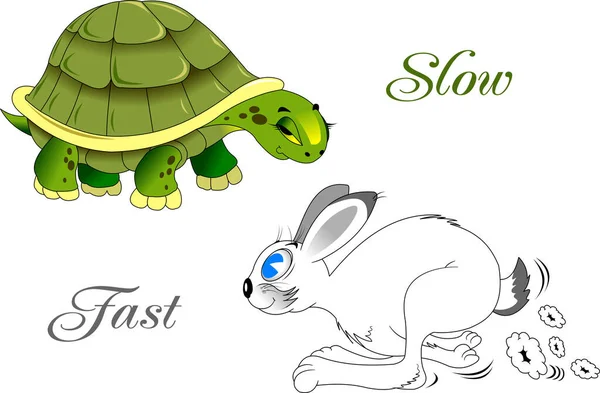 緑色のカメと灰色のウサギが走りベクトルを競い — ストックベクタ