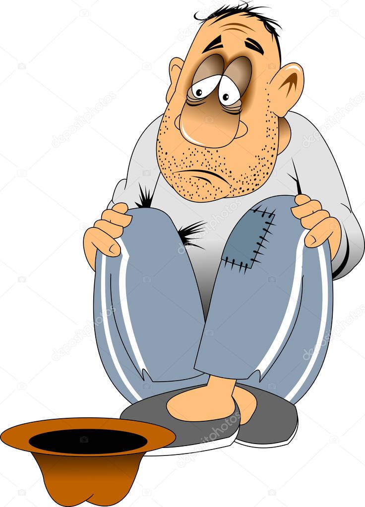 beggar in holey pants requests coin, vector and illustratio