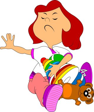 Çok aç gözlü küçük kız oyuncaklarını, vektörlerini ve çizimlerini paylaşmak istemiyor.