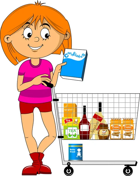 Woman Shopping Grocery Store Vector Illustratio — Stock Vector